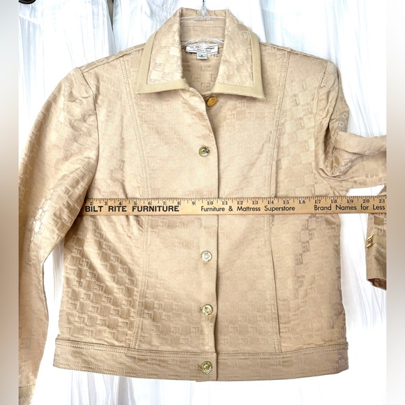 St John Vintage Women Size 2 Tan Logo Cotton Viscose Jacket Pants Set Gold - Picture 3 of 16